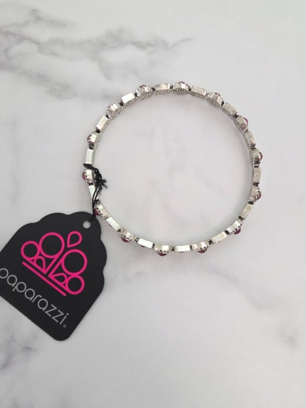 Paparazzi Pink Rhinestone Silver Bangle Bracelet NWT - Picture 6 of 7